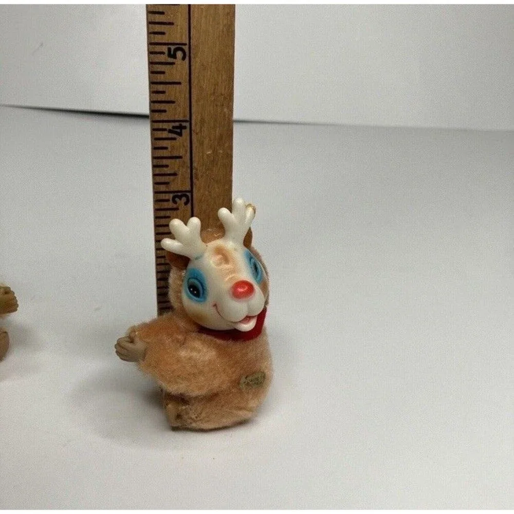 Lot 3 Rudolph Reindeer Clip On Pencil Hugger Flocked Ornament Plush Vintage